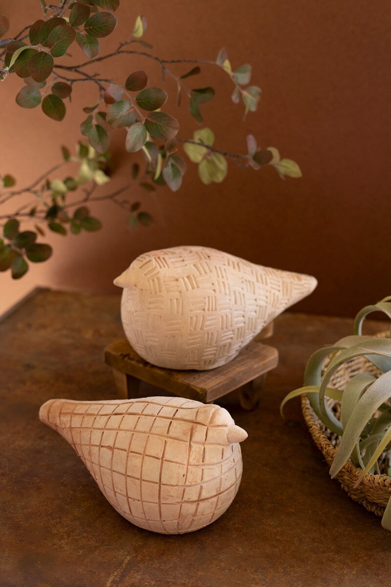 Set Of Two Terracotta Birds By Kalalou
