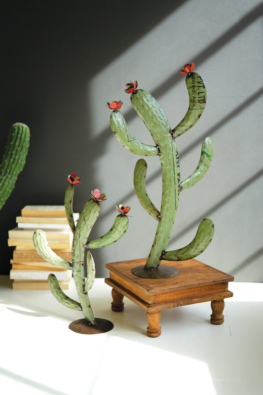 Recycled Iron Cactus Set Of 2 By Kalalou | Sculptures | Modishstore