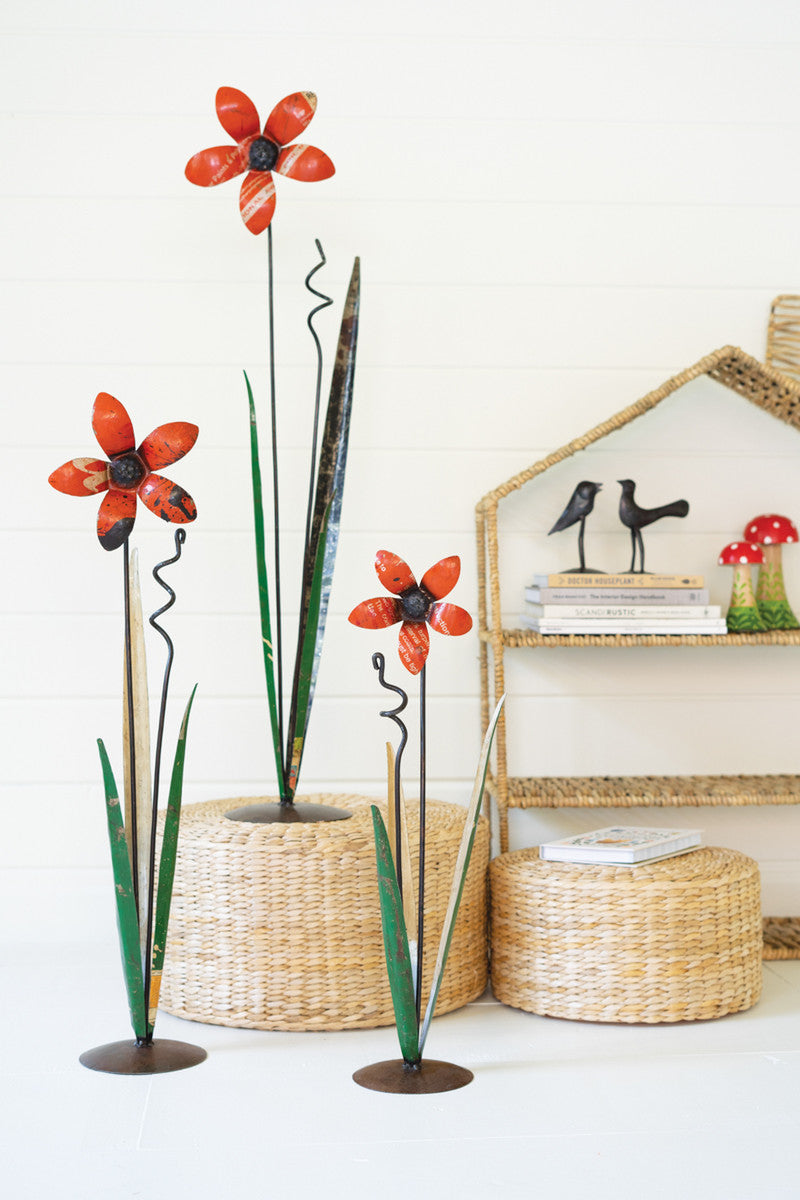 Recycled Iron Flowers Set Of 3 By Kalalou | Sculptures | Modishstore