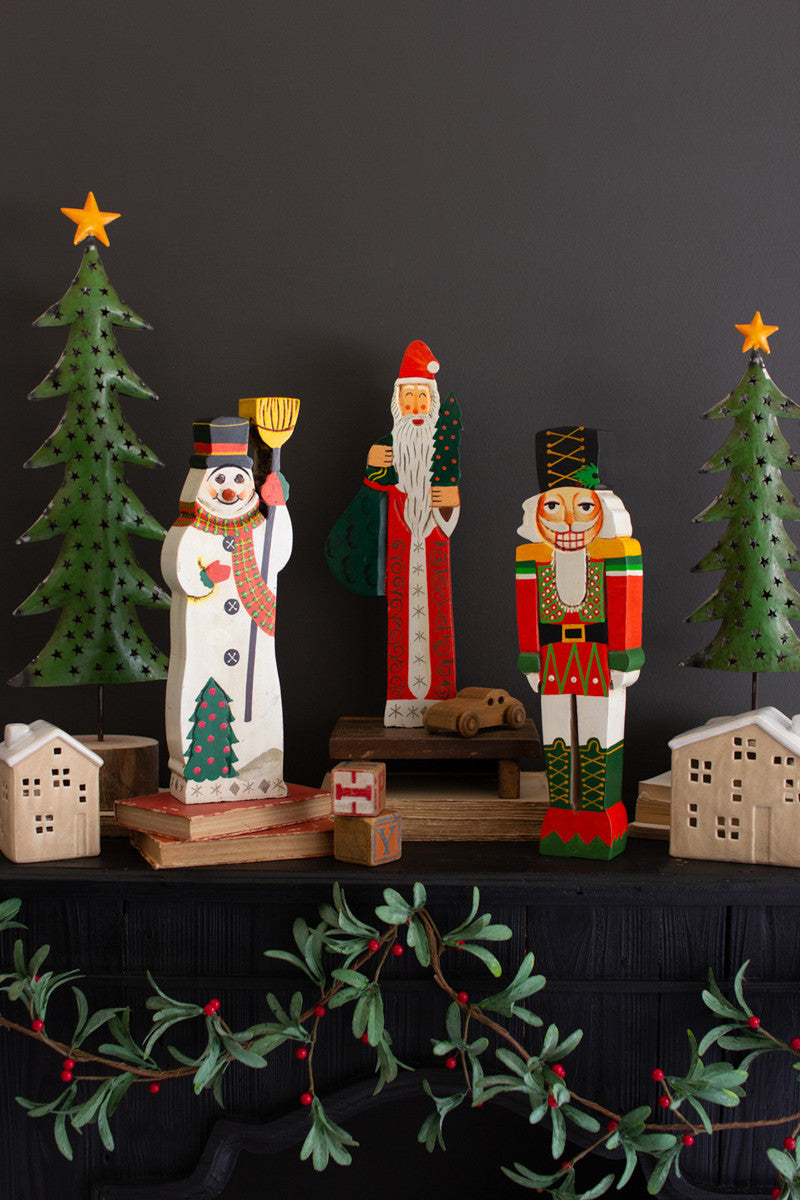 Painted Wooden Snowman Sculpture By Kalalou | Sculptures | Modishstore - 2