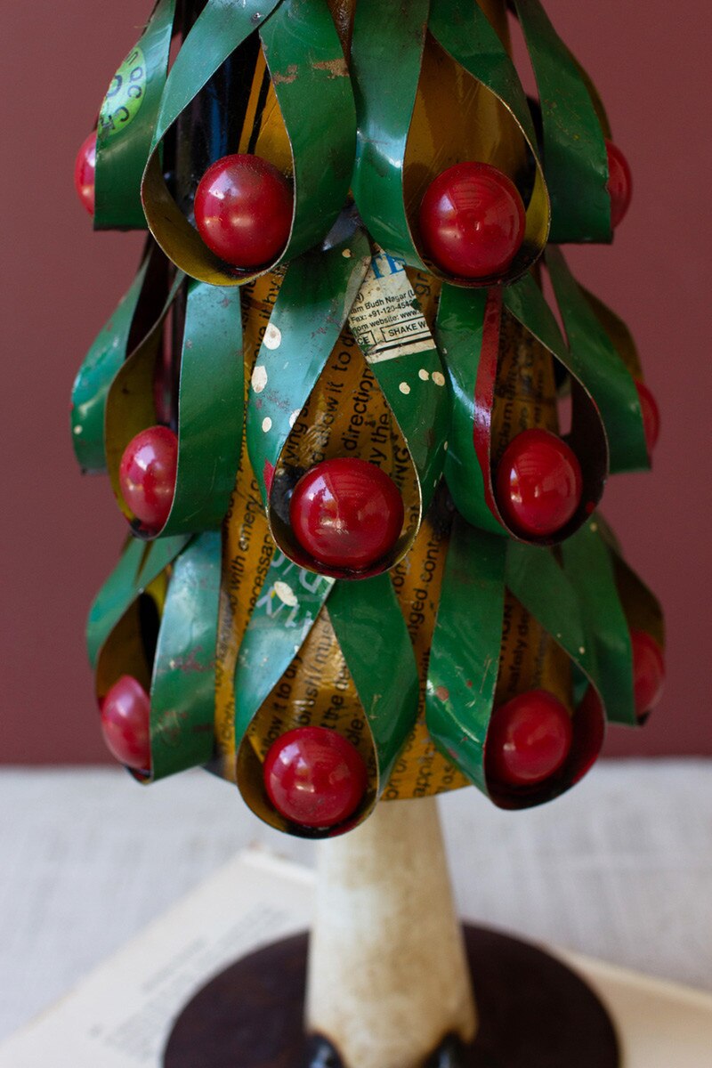 Set Of Two Recycled Metal Christmas Trees W Apples & Lemons By Kalalou