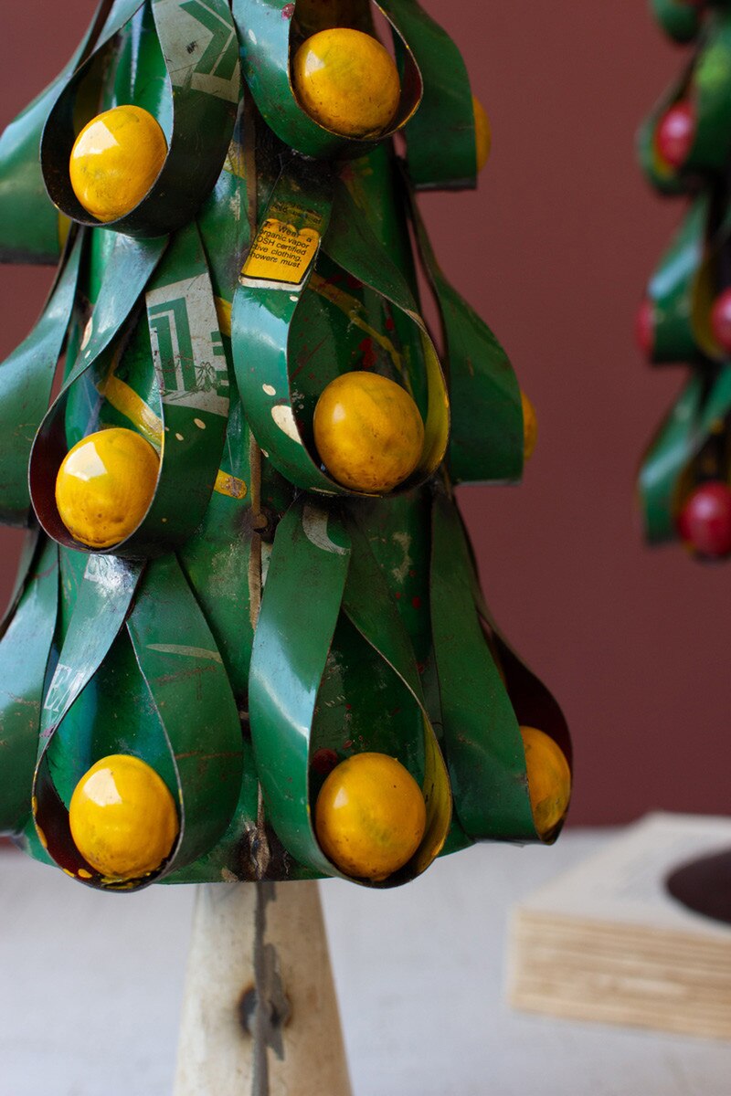 Set Of Two Recycled Metal Christmas Trees W Apples & Lemons By Kalalou
