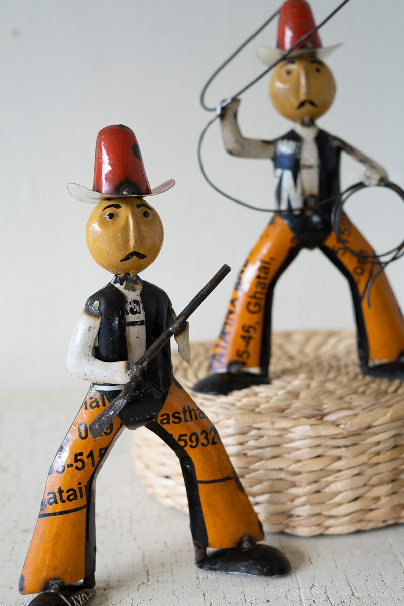 Set Of Two Reclaimed Metal Cowboys By Kalalou