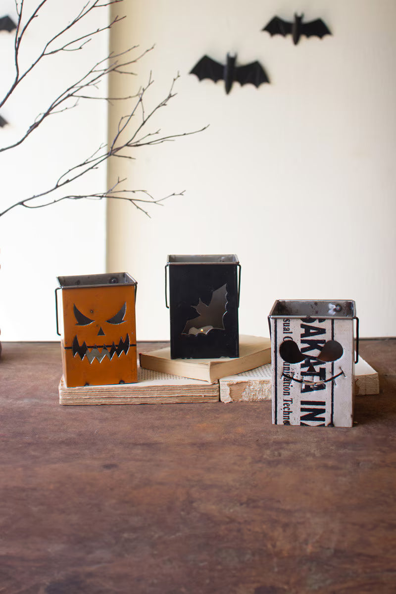 Set Of Three Recycled Iron Halloween Lanterns - One Each By Kalalou