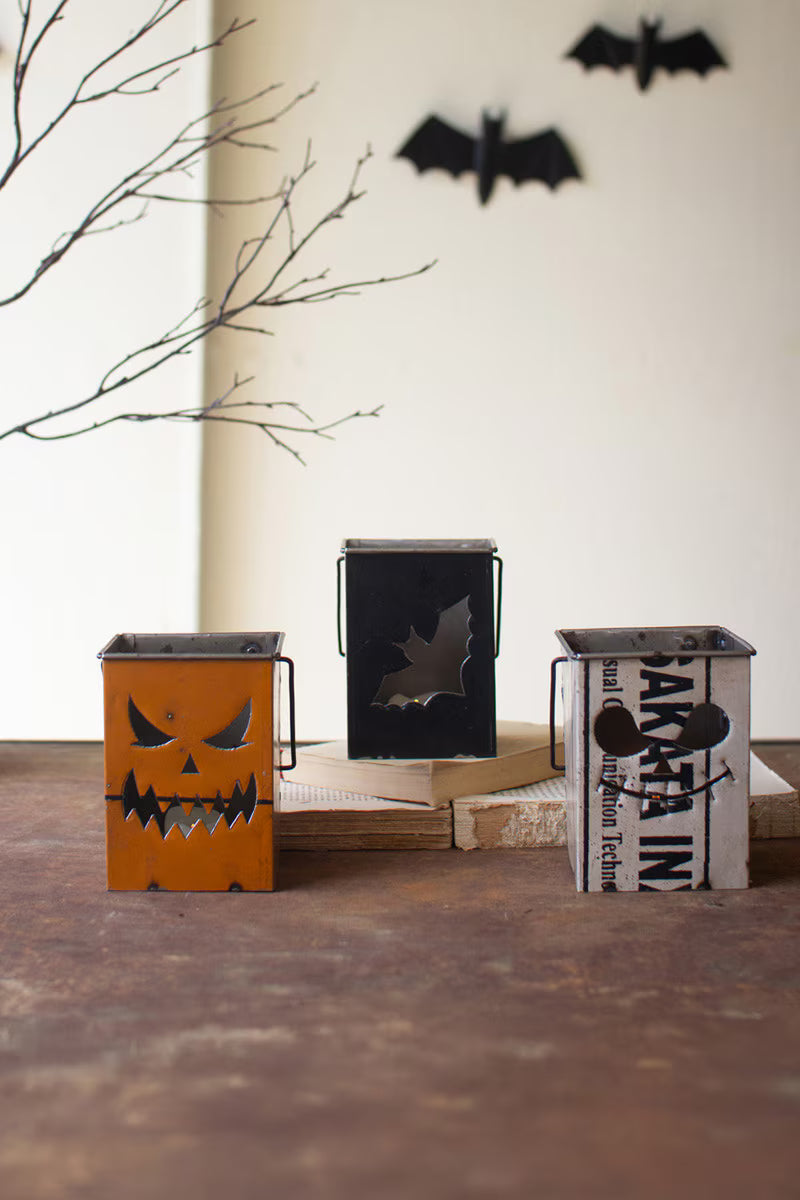 Set Of Three Recycled Iron Halloween Lanterns - One Each By Kalalou