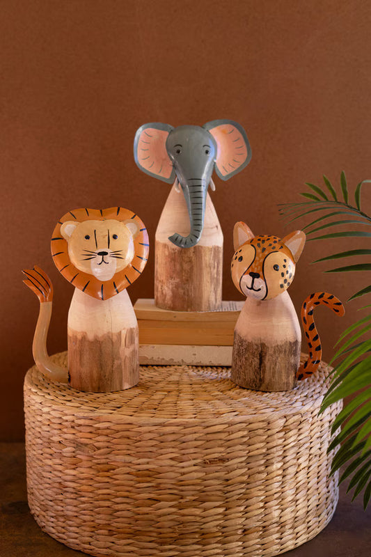 Set Of Three Recycled Wood And Iron Safari Animals By Kalalou