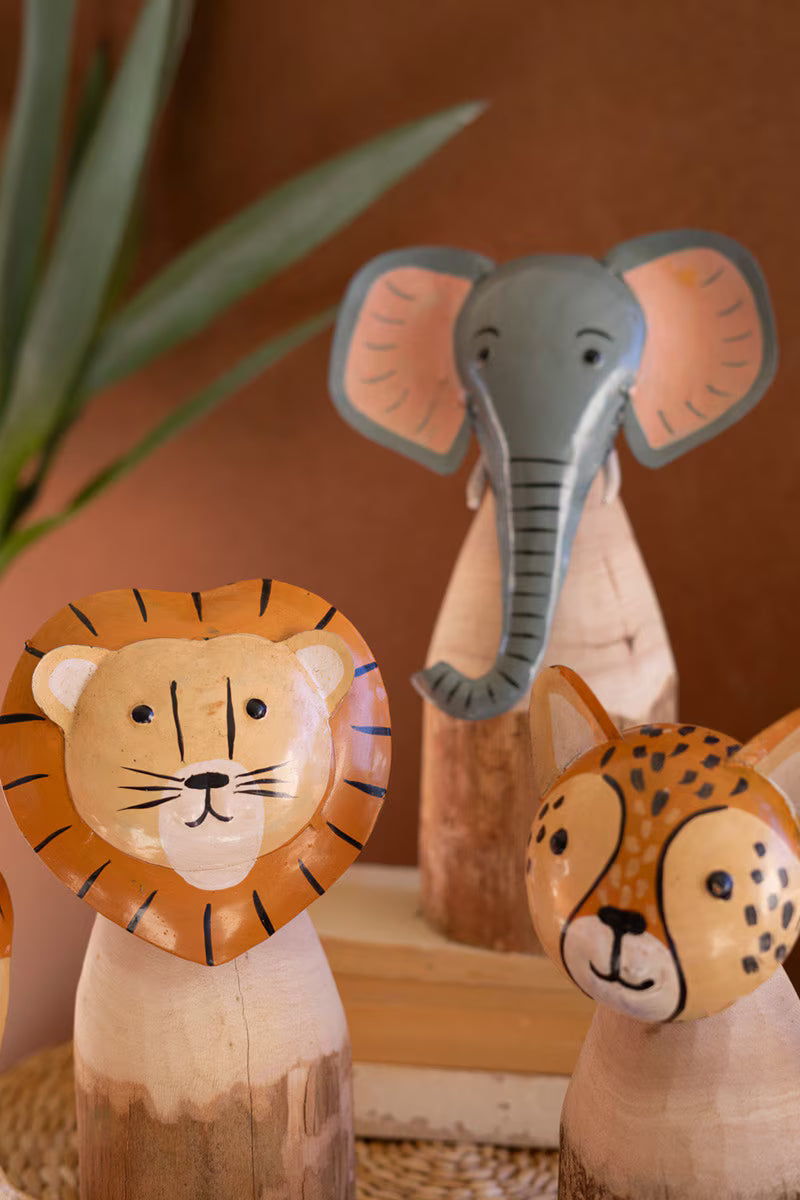 Set Of Three Recycled Wood And Iron Safari Animals By Kalalou