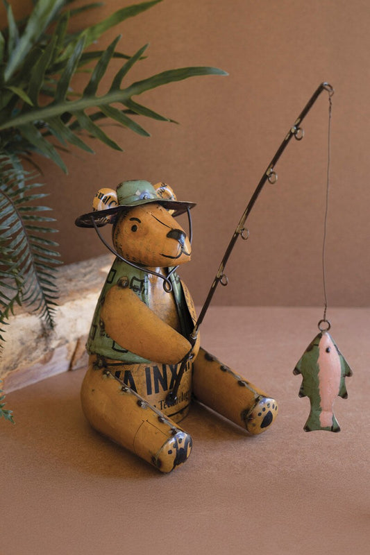 Recycled Iron Brown Bear Fishing By Kalalou