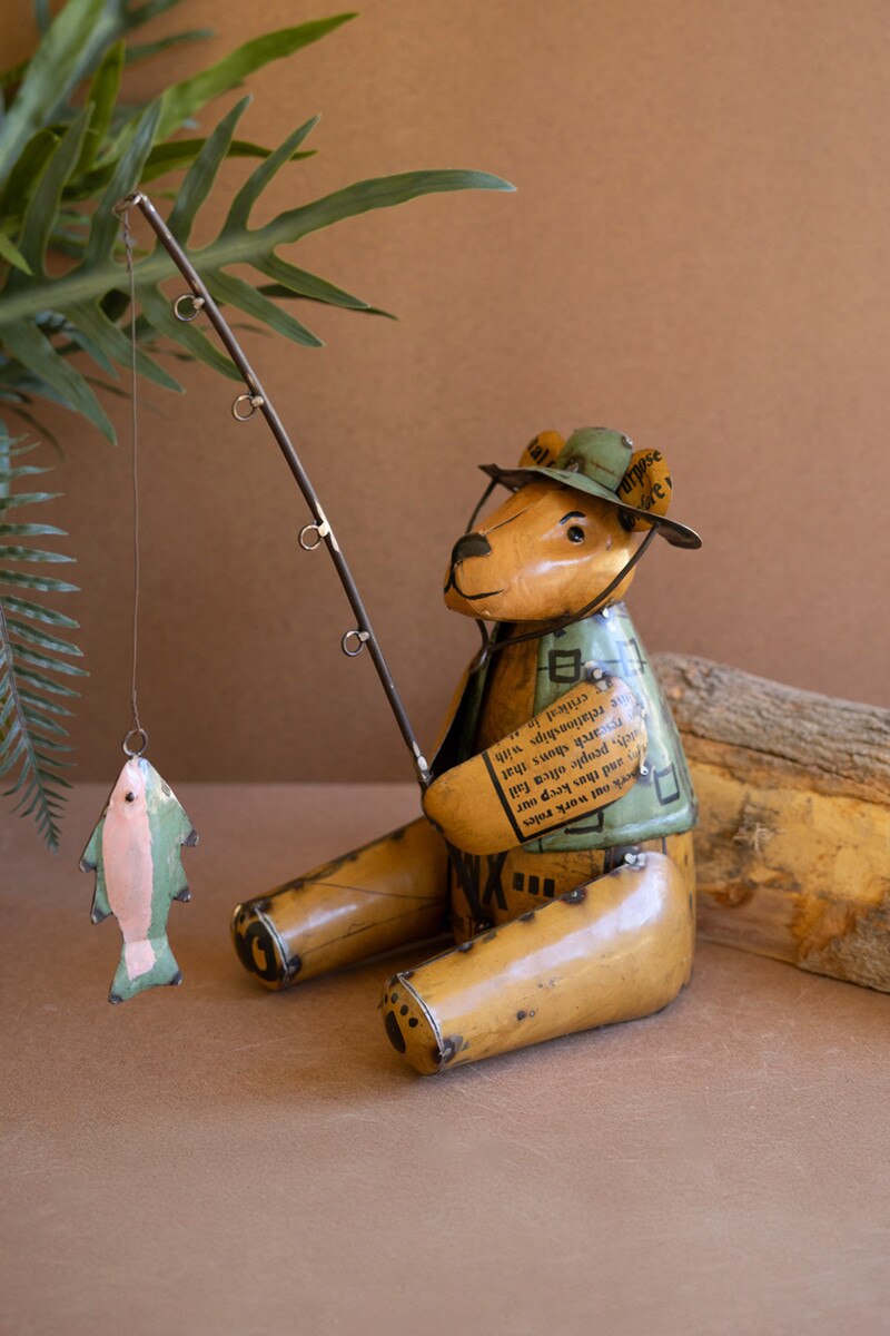 Recycled Iron Brown Bear Fishing By Kalalou
