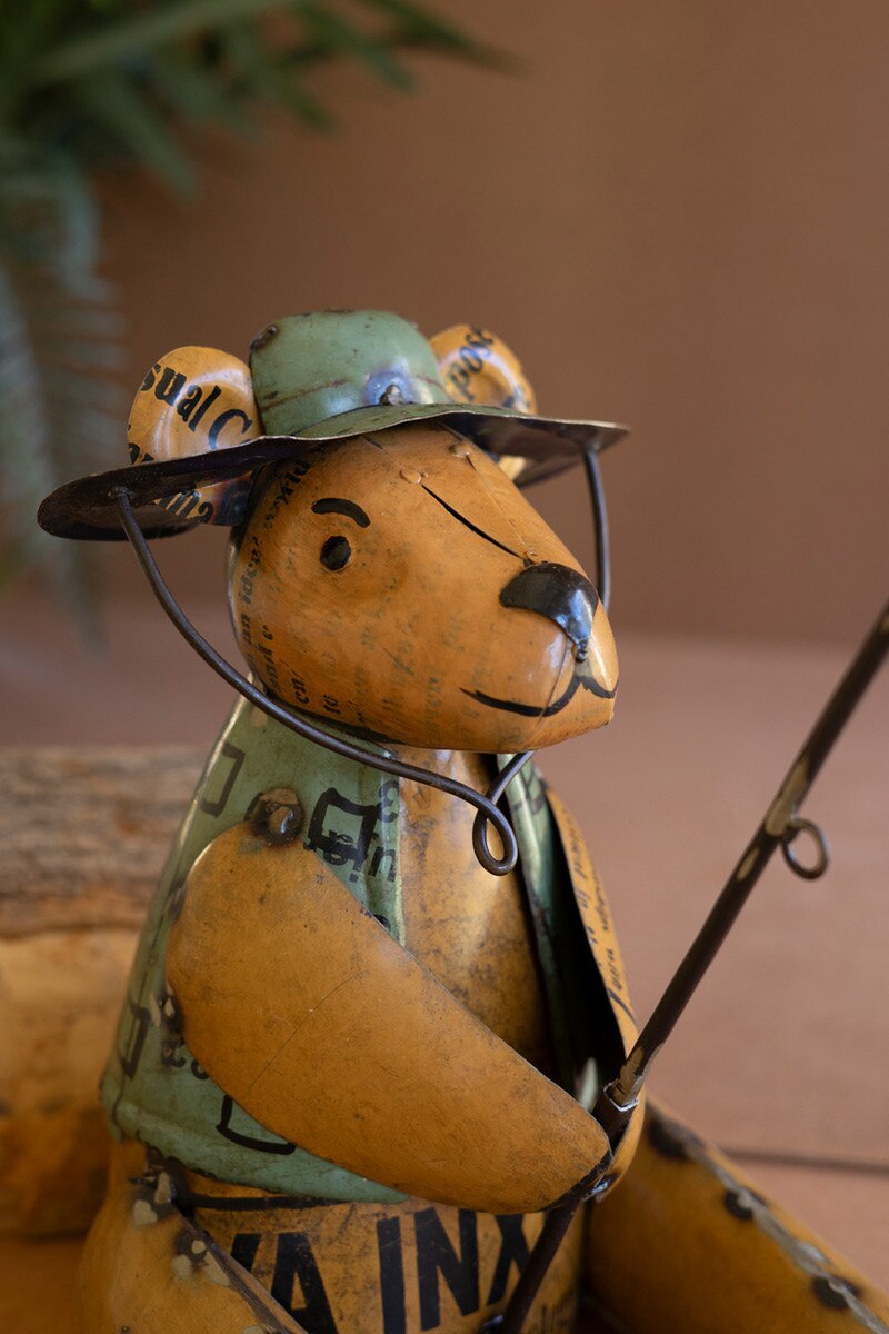 Recycled Iron Brown Bear Fishing By Kalalou