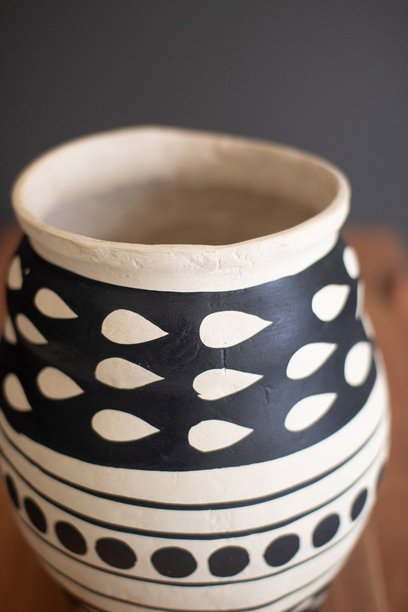 Black And White Paper Mache Vase - Urn By Kalalou | Vases | Modishstore - 2