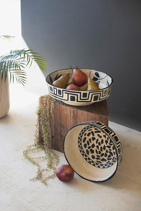 Set Of Two Black And White Paper Mache Bowls By Kalalou | Decorative Bowls | Modishstore