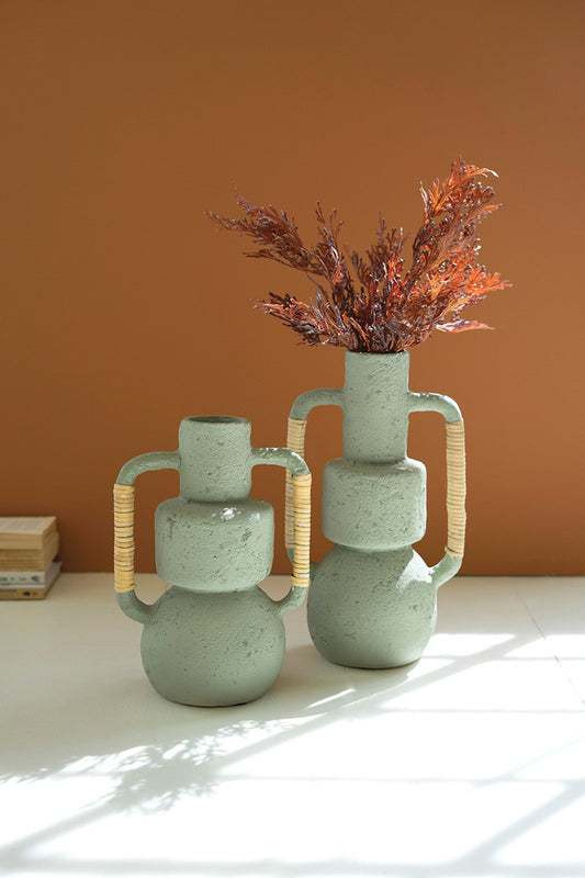 Set Of Two Paper Mache Vases With Cane Handles - Mint By Kalalou | Vases | Modishstore
