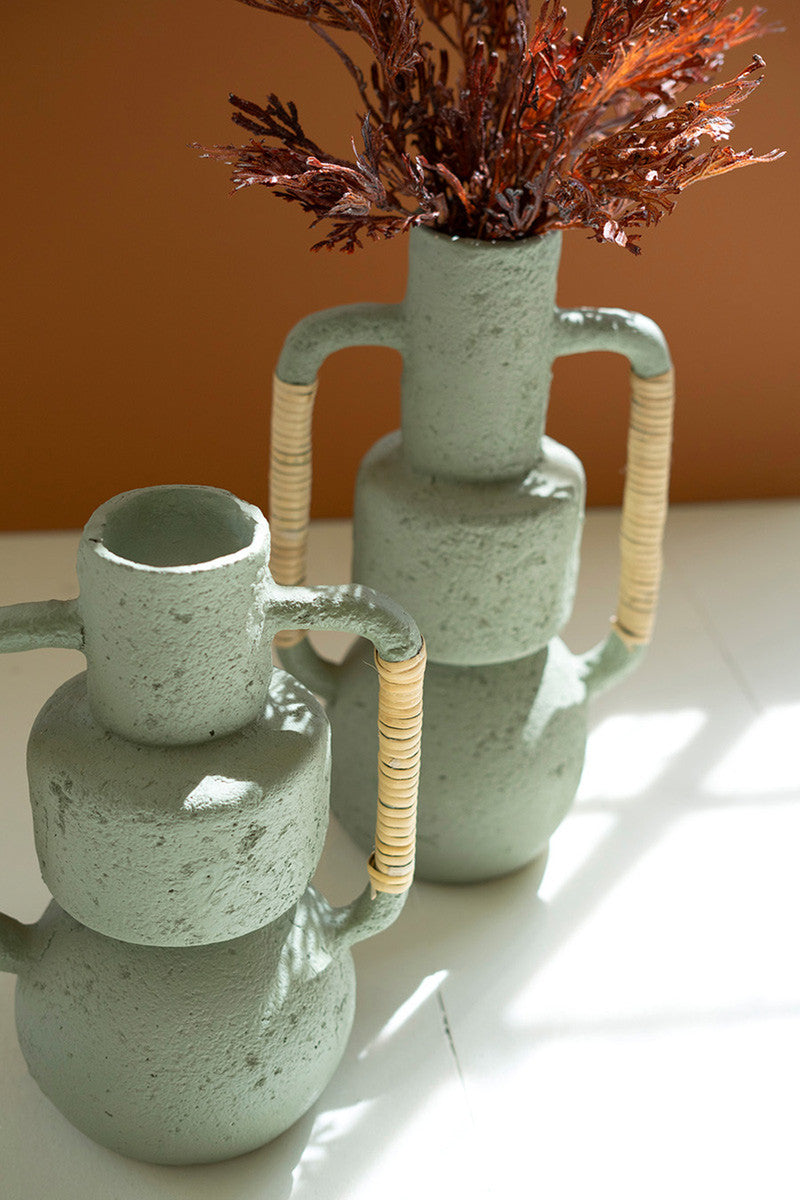 Set Of Two Paper Mache Vases With Cane Handles - Mint By Kalalou | Vases | Modishstore - 2