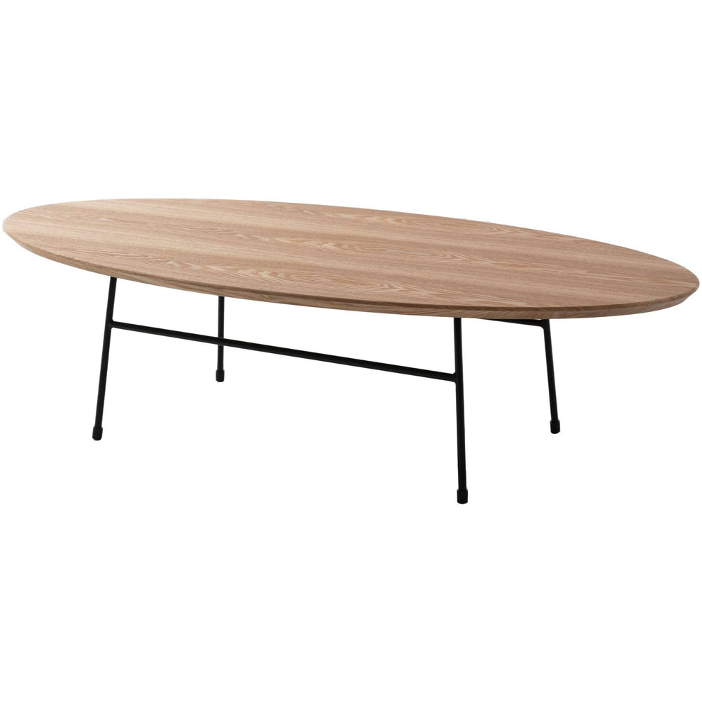 LeisureMod Rossmore Oval Coffee Table with Ash Veneer Top and Black Powder Coated Steel Frame | Coffee Tables | Modishstore - 4