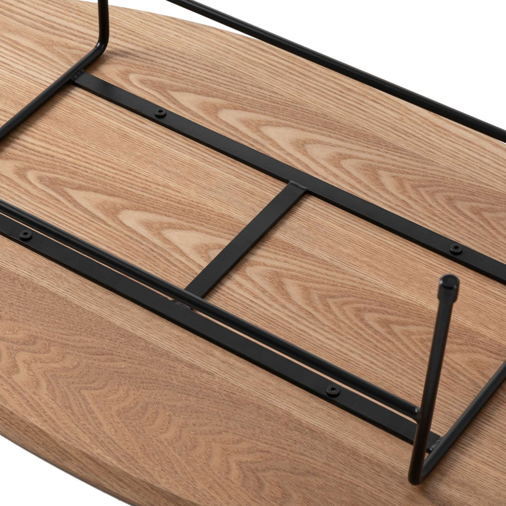 LeisureMod Rossmore Oval Coffee Table with Ash Veneer Top and Black Powder Coated Steel Frame | Coffee Tables | Modishstore - 6