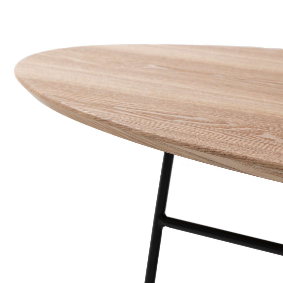 LeisureMod Rossmore Oval Coffee Table with Ash Veneer Top and Black Powder Coated Steel Frame | Coffee Tables | Modishstore - 7