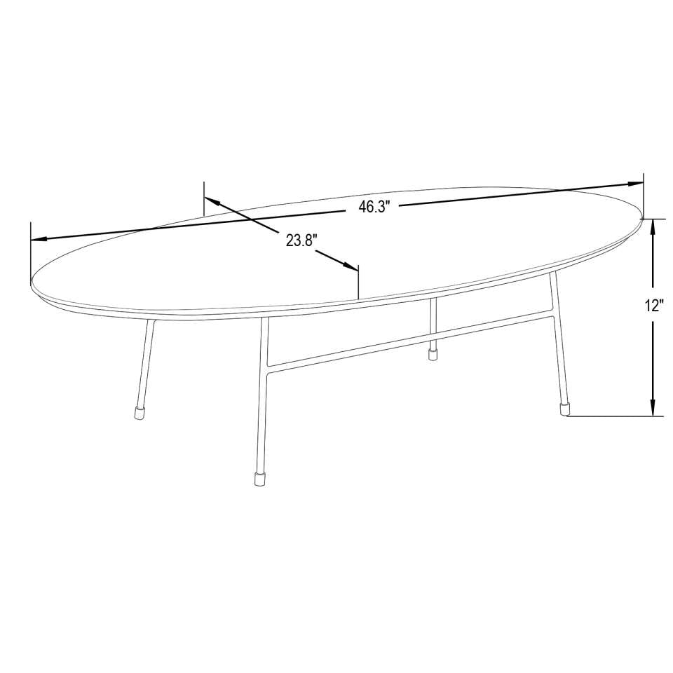 LeisureMod Rossmore Oval Coffee Table with Ash Veneer Top and Black Powder Coated Steel Frame | Coffee Tables | Modishstore - 3