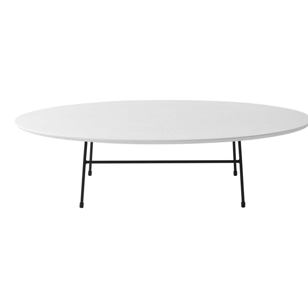 LeisureMod Rossmore Oval Coffee Table with Ash Veneer Top and Black Powder Coated Steel Frame | Coffee Tables | Modishstore - 20