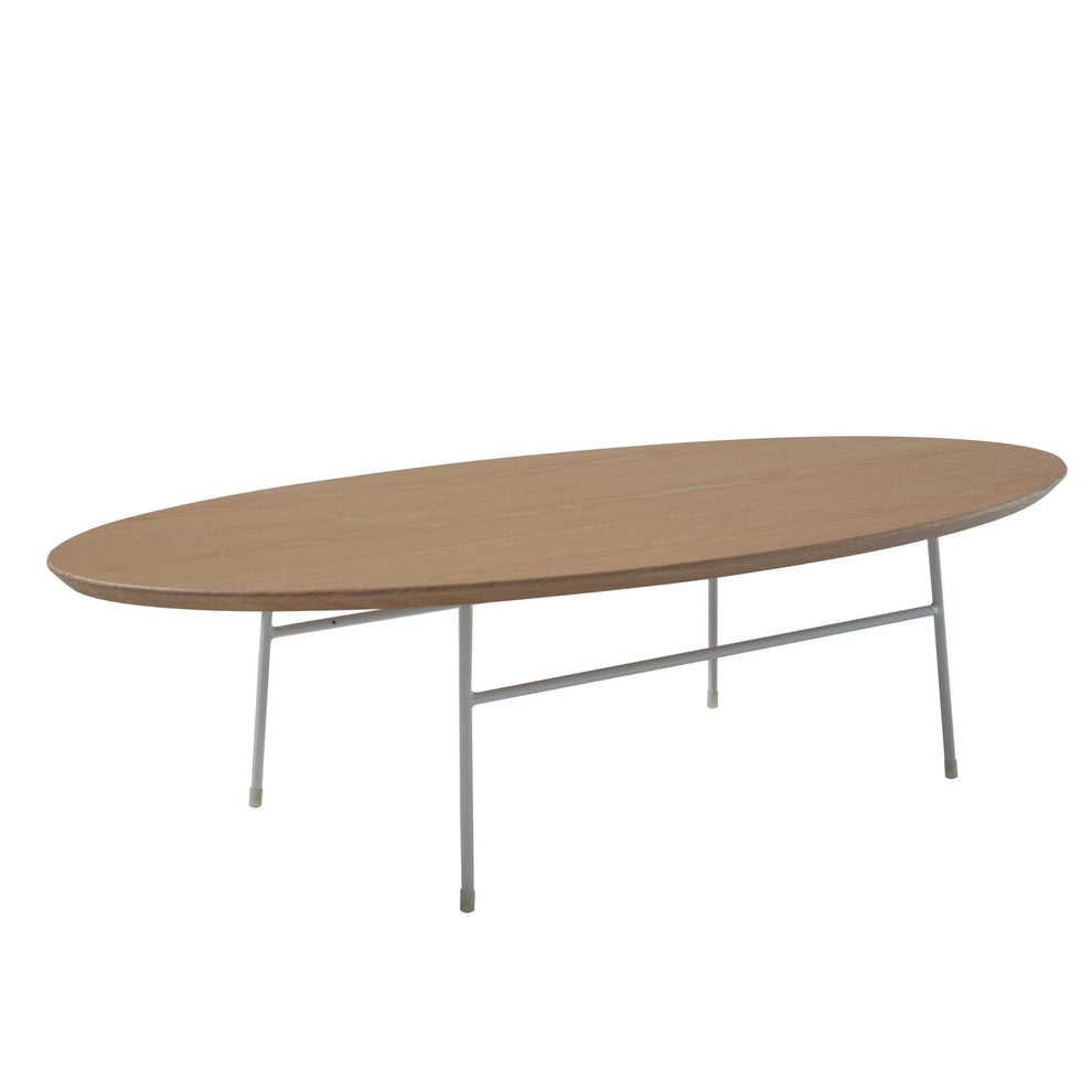LeisureMod Rossmore Oval Coffee Table with Ash Veneer Top and White Powder Coated Steel Frame | Coffee Tables | Modishstore - 3