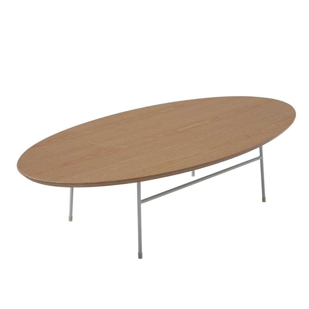 LeisureMod Rossmore Oval Coffee Table with Ash Veneer Top and White Powder Coated Steel Frame | Coffee Tables | Modishstore - 4