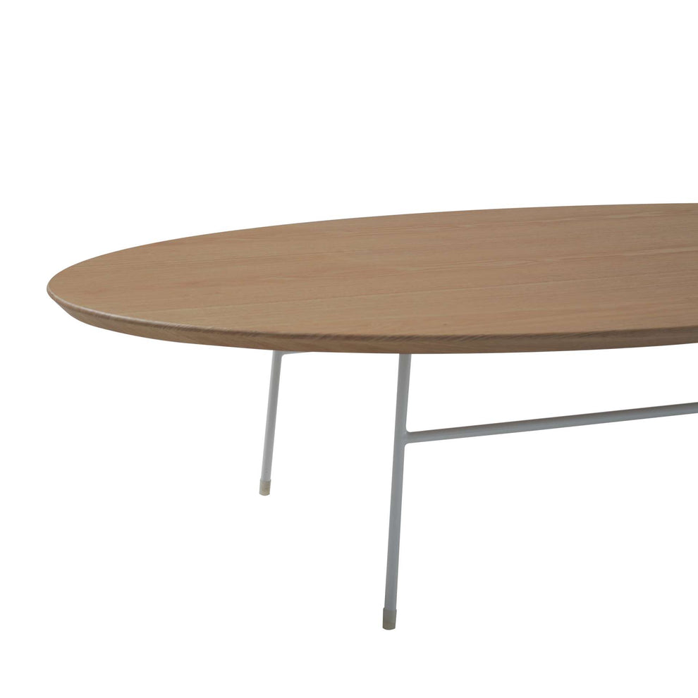 LeisureMod Rossmore Oval Coffee Table with Ash Veneer Top and White Powder Coated Steel Frame | Coffee Tables | Modishstore - 5