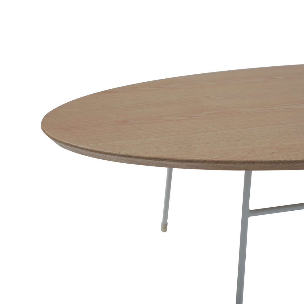 LeisureMod Rossmore Oval Coffee Table with Ash Veneer Top and White Powder Coated Steel Frame | Coffee Tables | Modishstore - 7