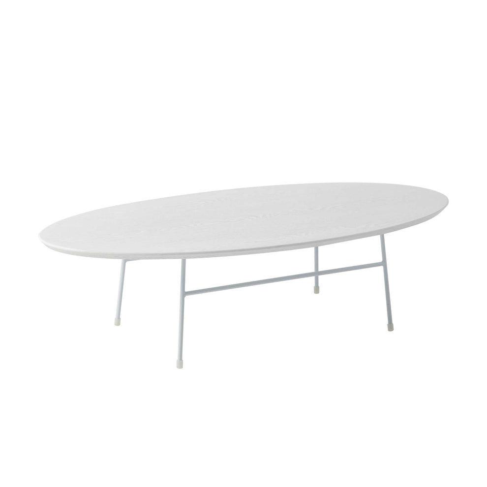 LeisureMod Rossmore Oval Coffee Table with Ash Veneer Top and White Powder Coated Steel Frame | Coffee Tables | Modishstore - 21