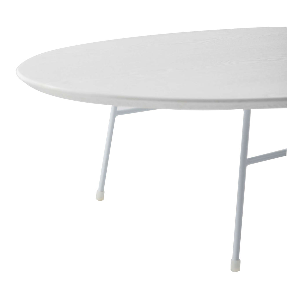 LeisureMod Rossmore Oval Coffee Table with Ash Veneer Top and White Powder Coated Steel Frame | Coffee Tables | Modishstore - 23