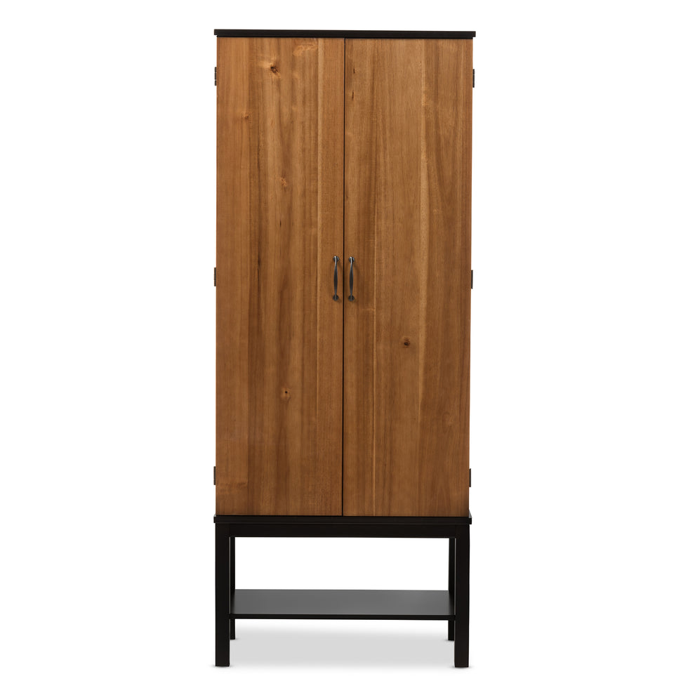 Baxton Studio Marya Mid-Century Modern Dark Brown and Walnut Two-Tone Solid Rubberwood Mdf Veneered Wine Cabinet | Cabinets | Modishstore - 3