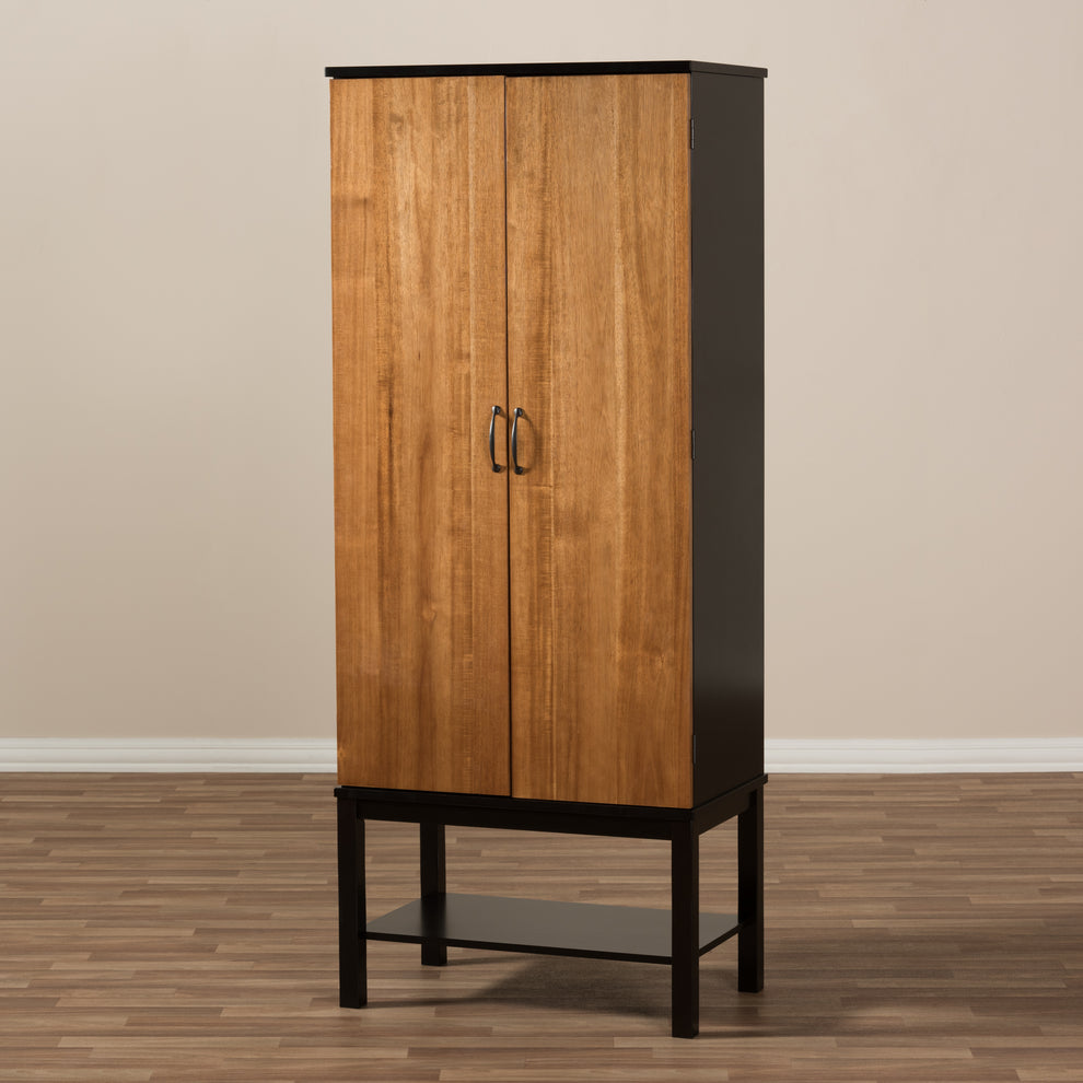 Baxton Studio Marya Mid-Century Modern Dark Brown and Walnut Two-Tone Solid Rubberwood Mdf Veneered Wine Cabinet | Cabinets | Modishstore - 8