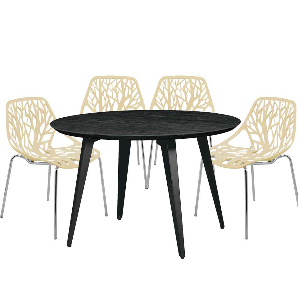 Leisuremod Ravenna Mid-Century Modern 5-Piece Dining Set with 4 Stackable Plastic Chairs and Round Wood Table | Dining Sets | Modishstore - 29