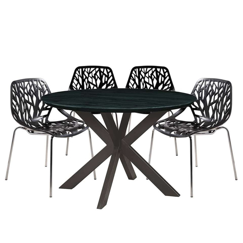 Leisuremod Ravenna Mid-Century Modern 5-Piece Metal Dining Set with 4 Stackable Plastic Chairs | Dining Sets | Modishstore