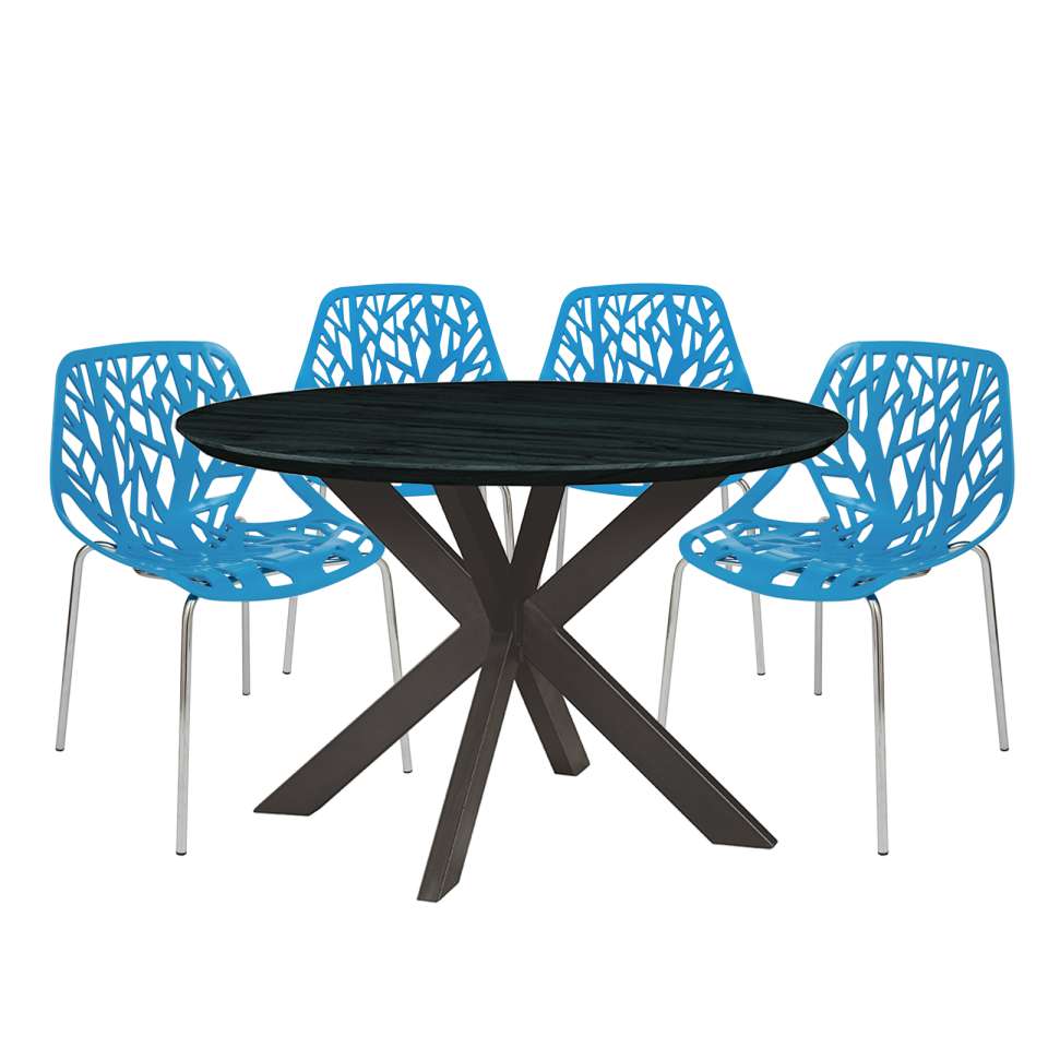 Leisuremod Ravenna Mid-Century Modern 5-Piece Metal Dining Set with 4 Stackable Plastic Chairs | Dining Sets | Modishstore - 15