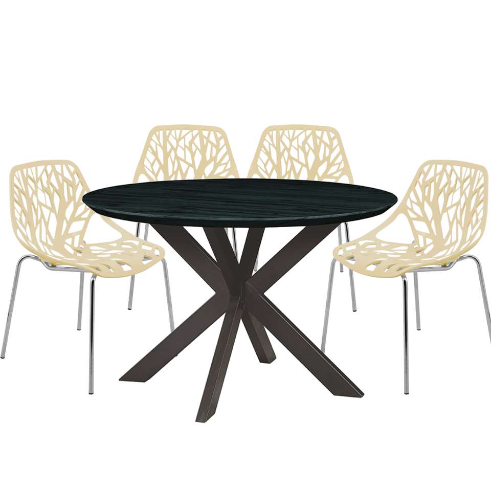 Leisuremod Ravenna Mid-Century Modern 5-Piece Metal Dining Set with 4 Stackable Plastic Chairs | Dining Sets | Modishstore - 29