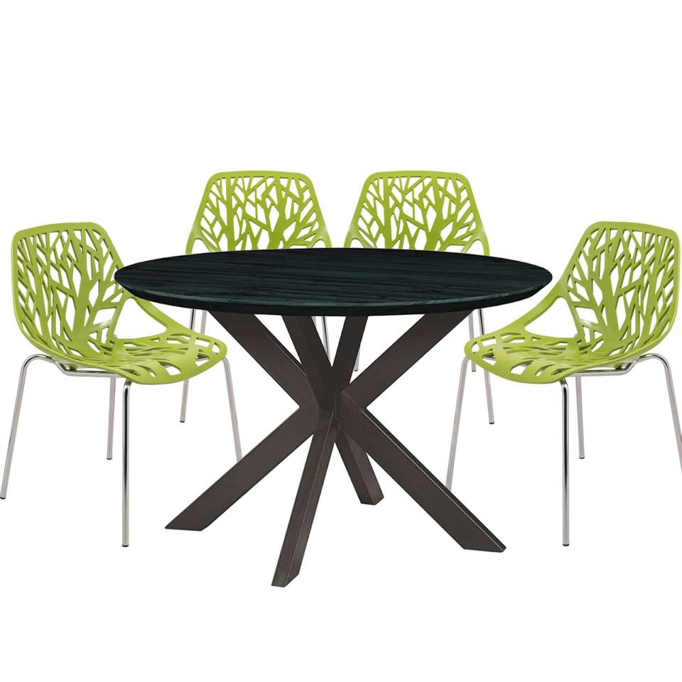 Leisuremod Ravenna Mid-Century Modern 5-Piece Metal Dining Set with 4 Stackable Plastic Chairs | Dining Sets | Modishstore - 44
