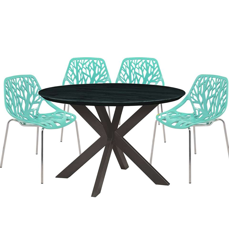 Leisuremod Ravenna Mid-Century Modern 5-Piece Metal Dining Set with 4 Stackable Plastic Chairs | Dining Sets | Modishstore - 59