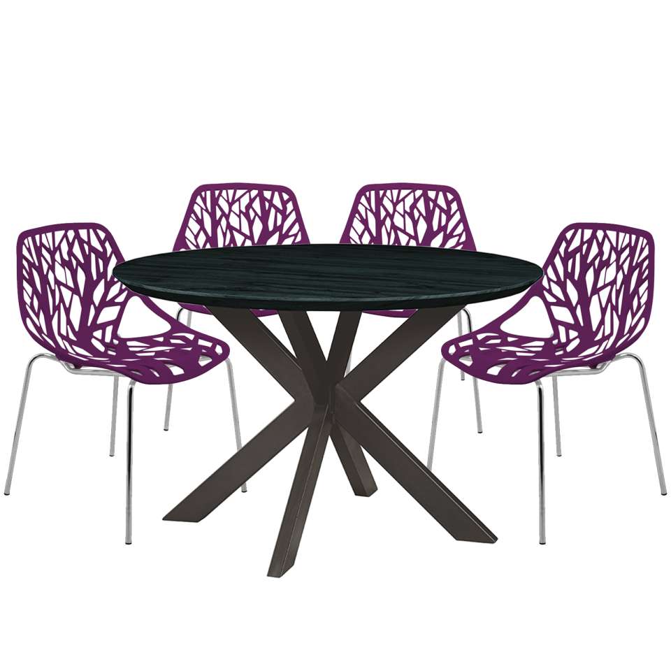 Leisuremod Ravenna Mid-Century Modern 5-Piece Metal Dining Set with 4 Stackable Plastic Chairs | Dining Sets | Modishstore - 78