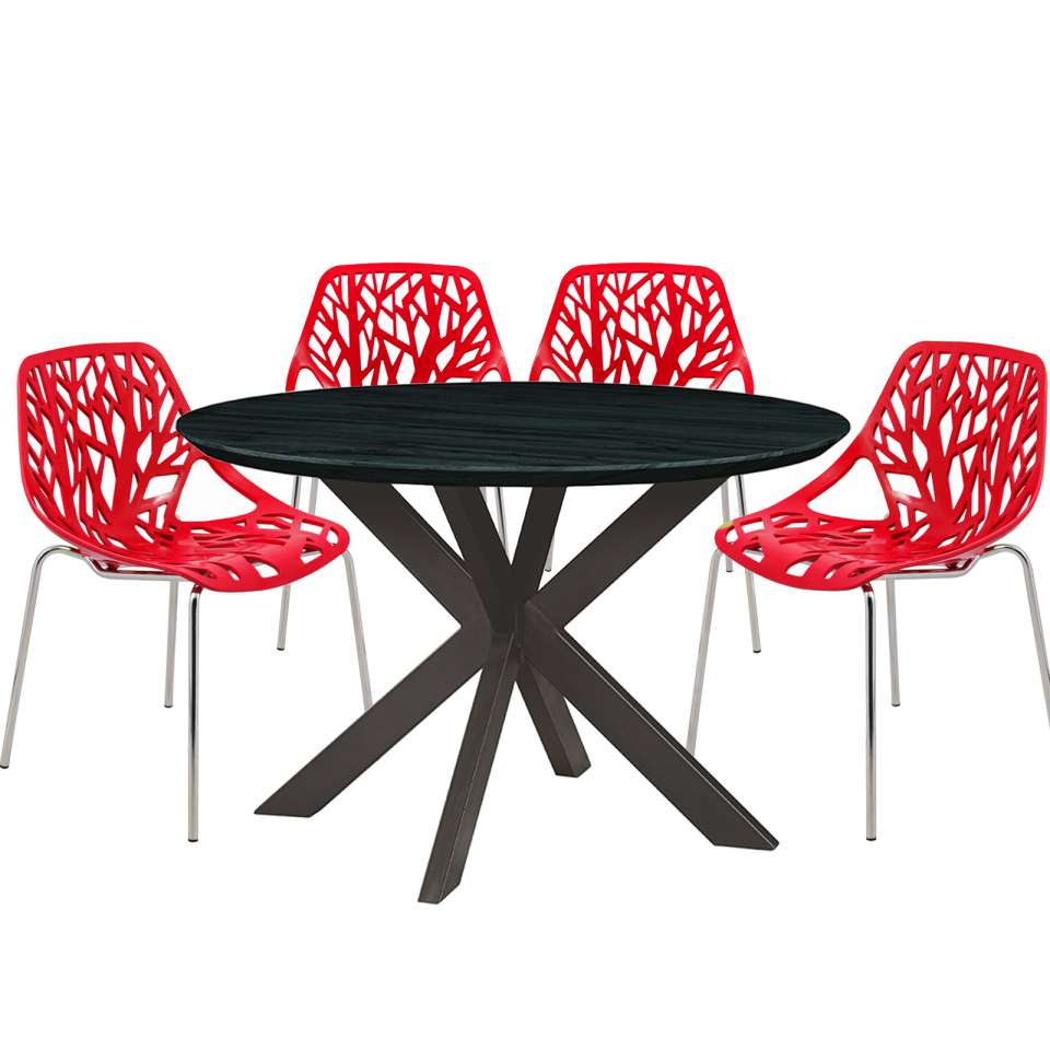Leisuremod Ravenna Mid-Century Modern 5-Piece Metal Dining Set with 4 Stackable Plastic Chairs | Dining Sets | Modishstore - 93