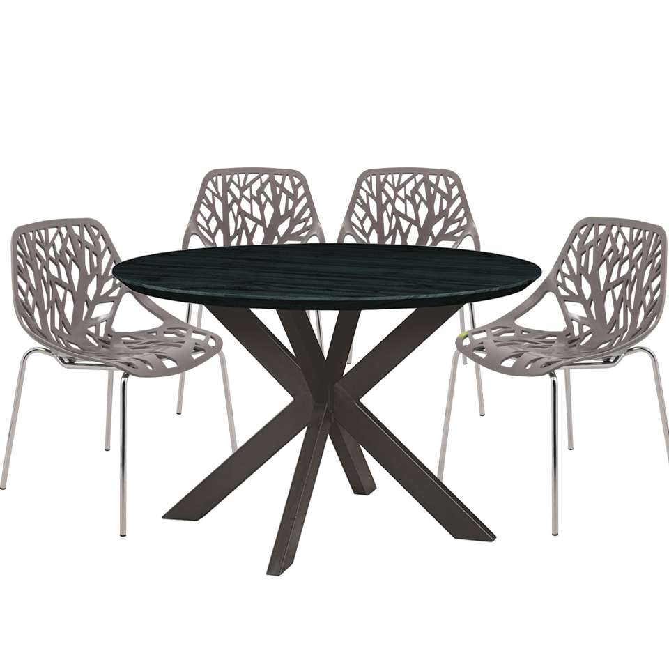 Leisuremod Ravenna Mid-Century Modern 5-Piece Metal Dining Set with 4 Stackable Plastic Chairs | Dining Sets | Modishstore - 107