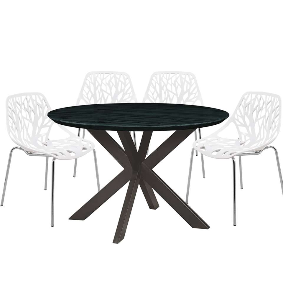 Leisuremod Ravenna Mid-Century Modern 5-Piece Metal Dining Set with 4 Stackable Plastic Chairs | Dining Sets | Modishstore - 121