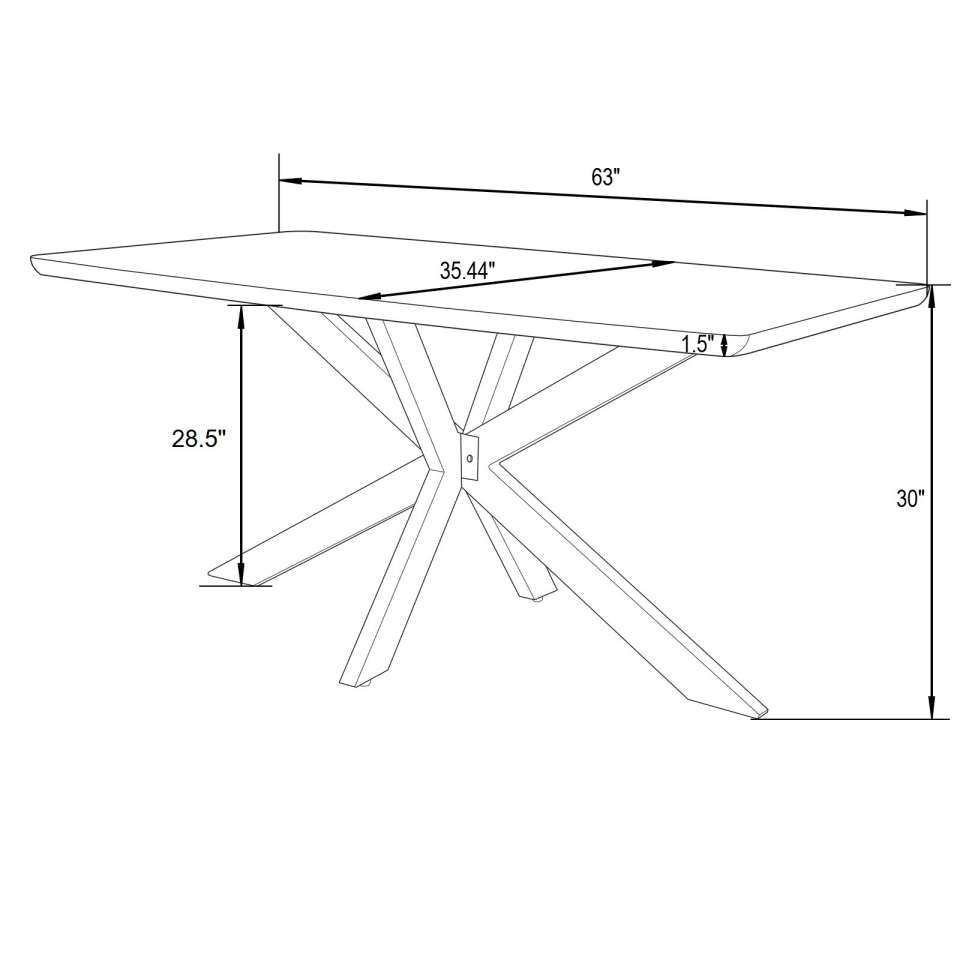 LeisureMod Ravenna 63" Rectangular Wood Dining Table With Modern Metal Base | Dining Tables | Modishstore - 4