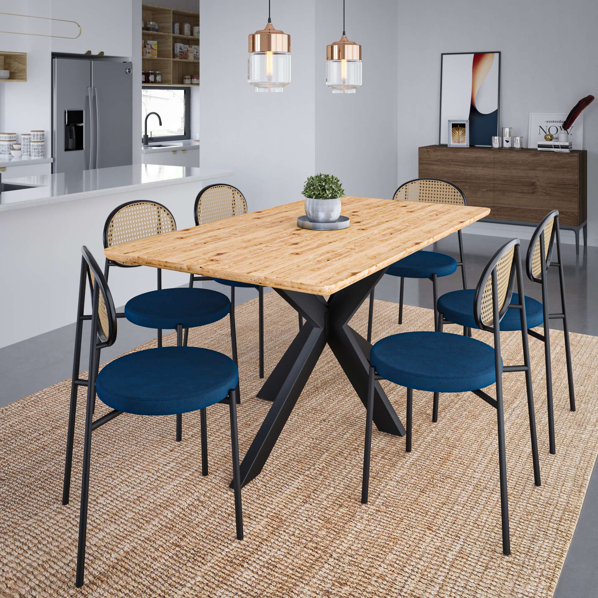 LeisureMod Ravenna 63" Rectangular Wood Dining Table With Modern Metal Base | Dining Tables | Modishstore - 22