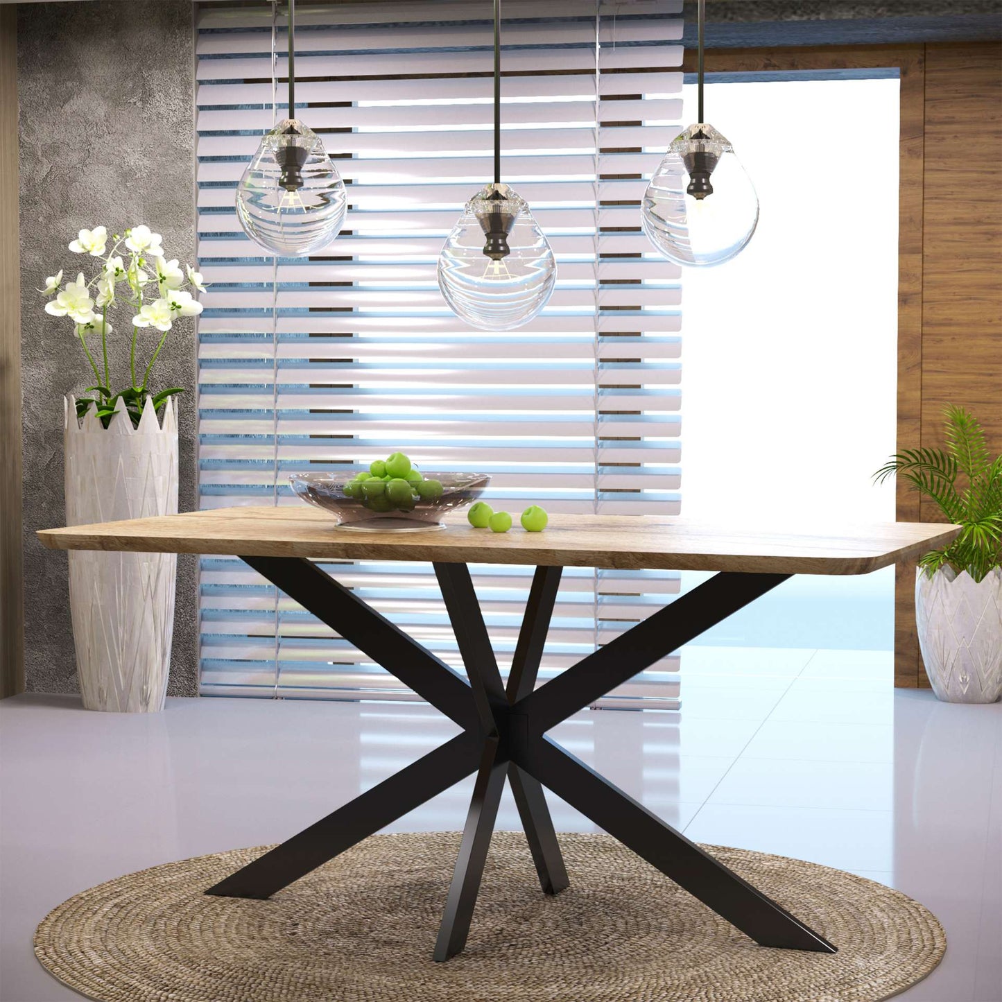 LeisureMod Ravenna 63" Rectangular Wood Dining Table With Modern Metal Base | Dining Tables | Modishstore - 23