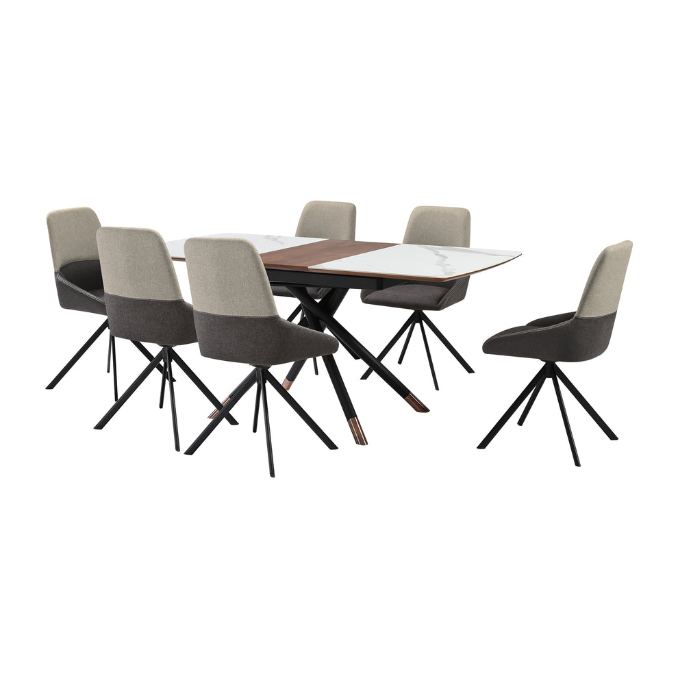 Alora Maverick 7 Piece Extendable Dining Set with Two-Tone Gray Fabric Chairs By Armen Living | Dining Sets | Modishstore - 2