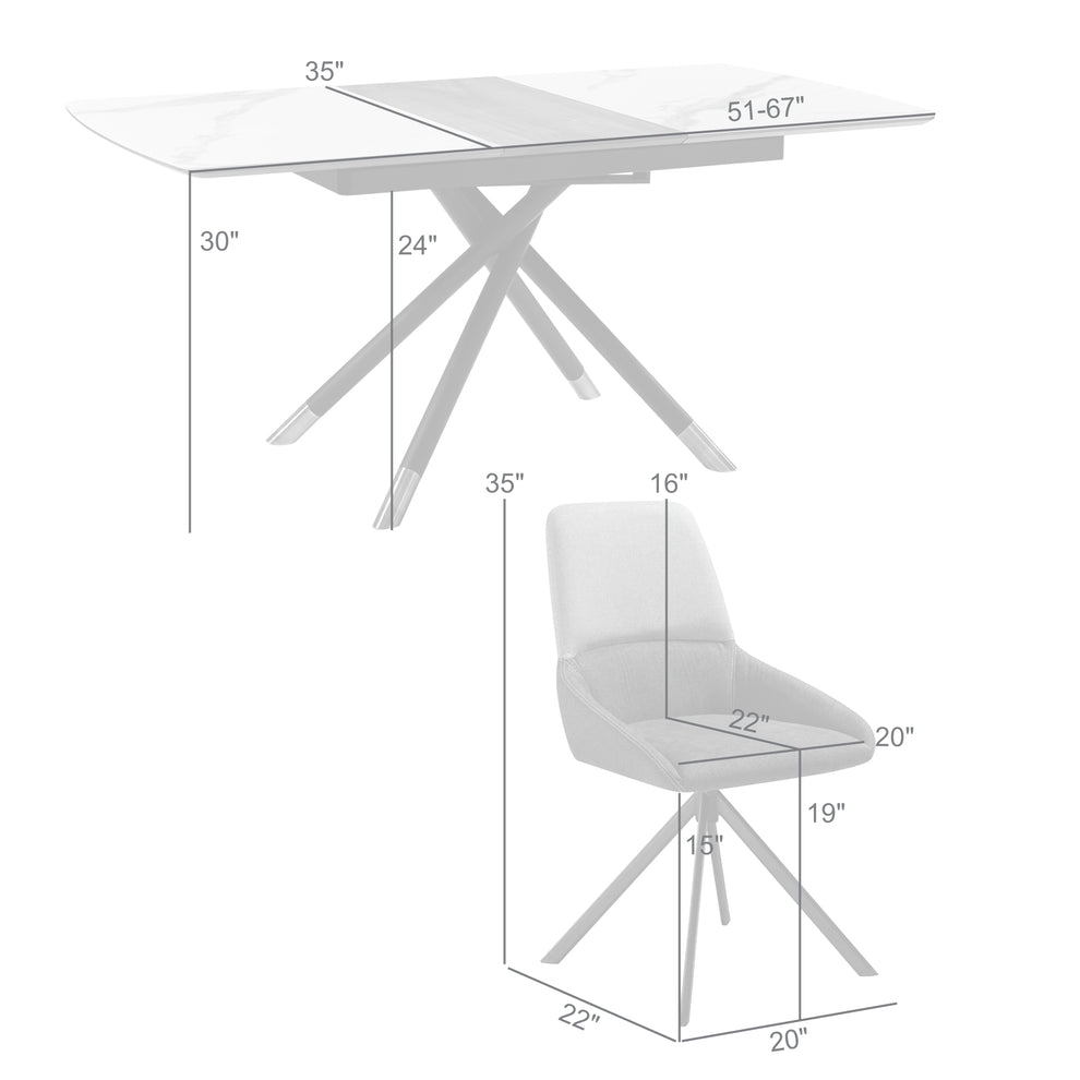 Alora Maverick 7 Piece Extendable Dining Set with Two-Tone Gray Fabric Chairs By Armen Living | Dining Sets | Modishstore - 10