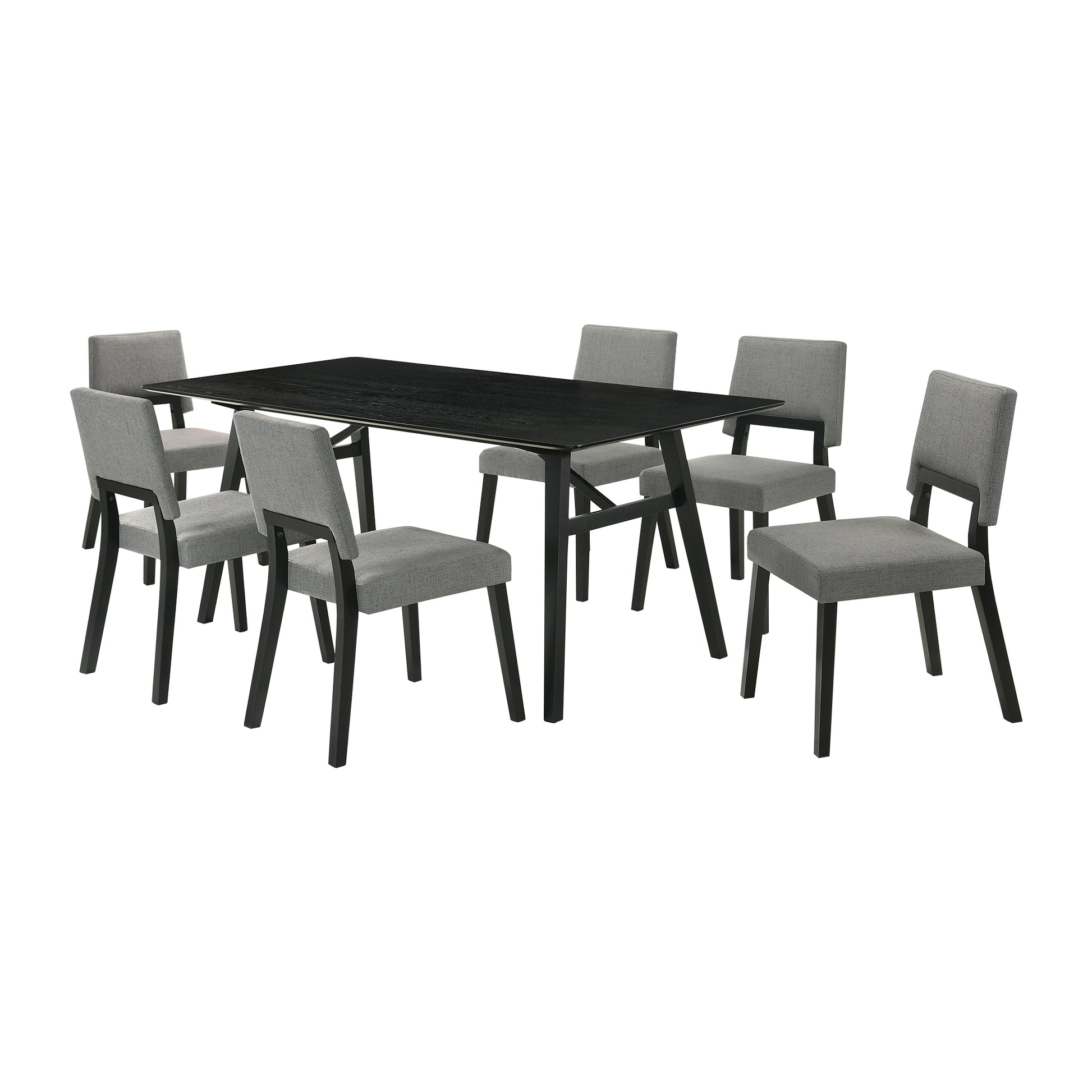 Channell 7 Piece Black Wood Dining Table Set with Charcoal Fabric By Armen Living | Dining Sets | Modishstore - 2