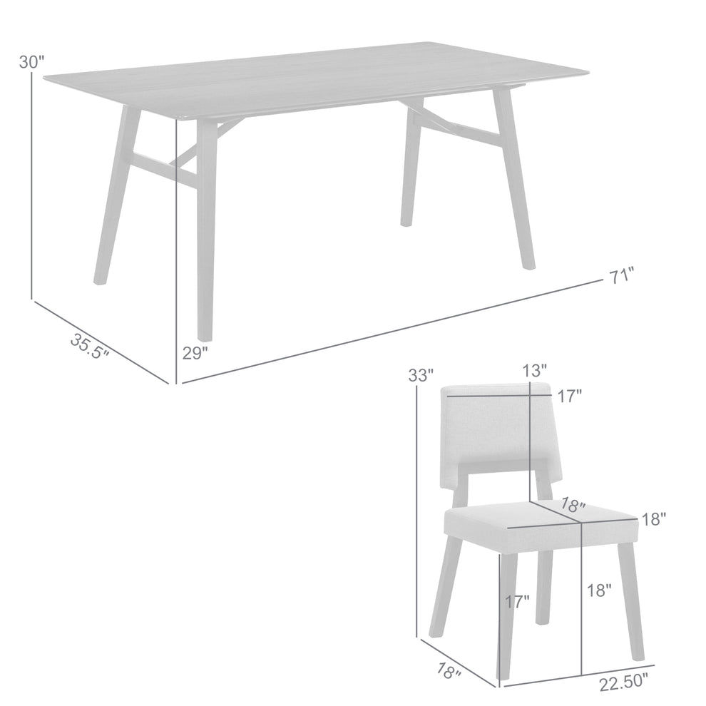 Channell 7 Piece Black Wood Dining Table Set with Charcoal Fabric By Armen Living | Dining Sets | Modishstore - 10
