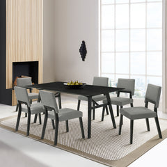 Channell 7 Piece Black Wood Dining Table Set with Charcoal Fabric By Armen Living