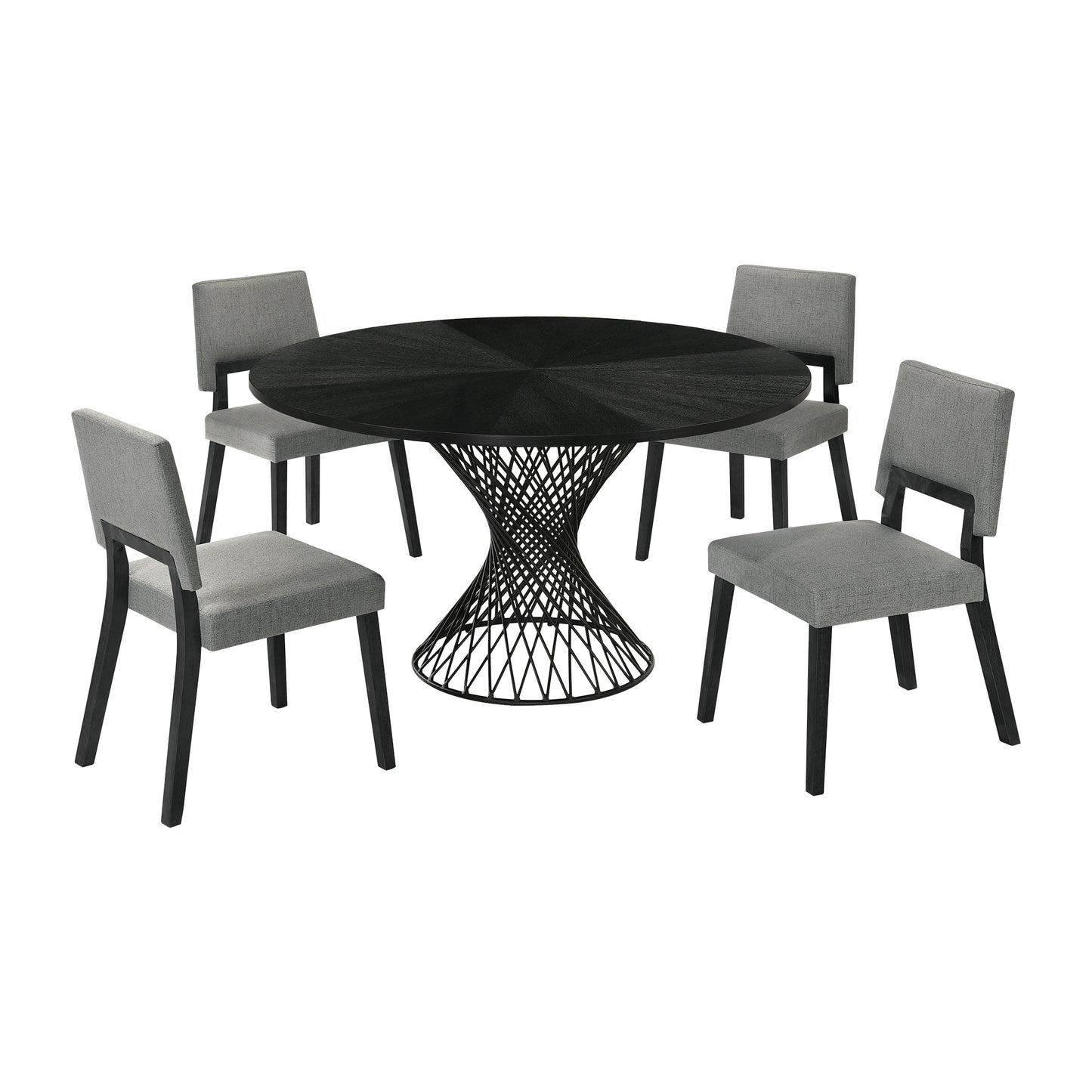 Cirque Channell 5 Piece Black Wood Dining Table Set with Charcoal Fabric By Armen Living | Dining Sets | Modishstore - 2